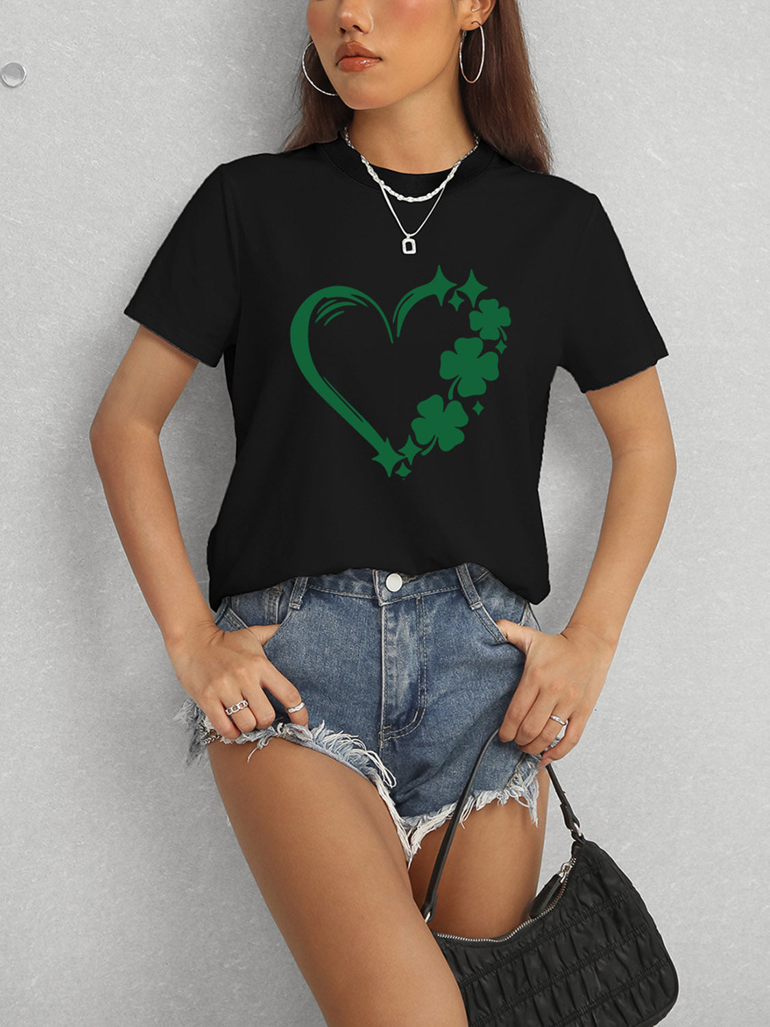 Black Heart Lucky Clover T-Shirt styled with shorts