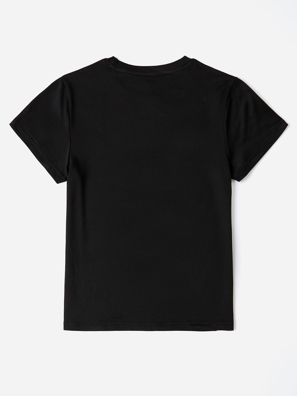Back view of black round neck short sleeve T-shirt
