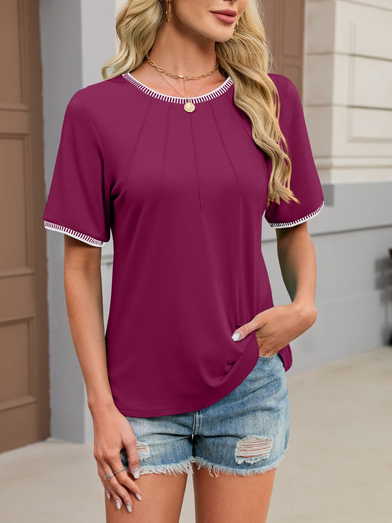 Contrast Trim Short Sleeve T-Shirt