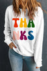 THANKS round neck long sleeve sweatshirt front view