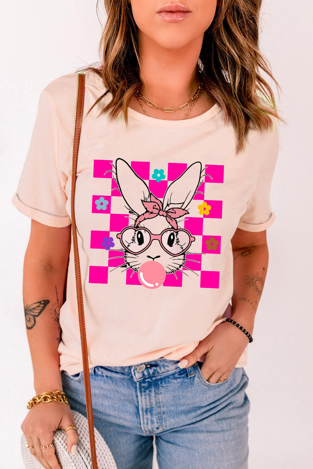 Rabbit graphic round neck short sleeve T-shirt