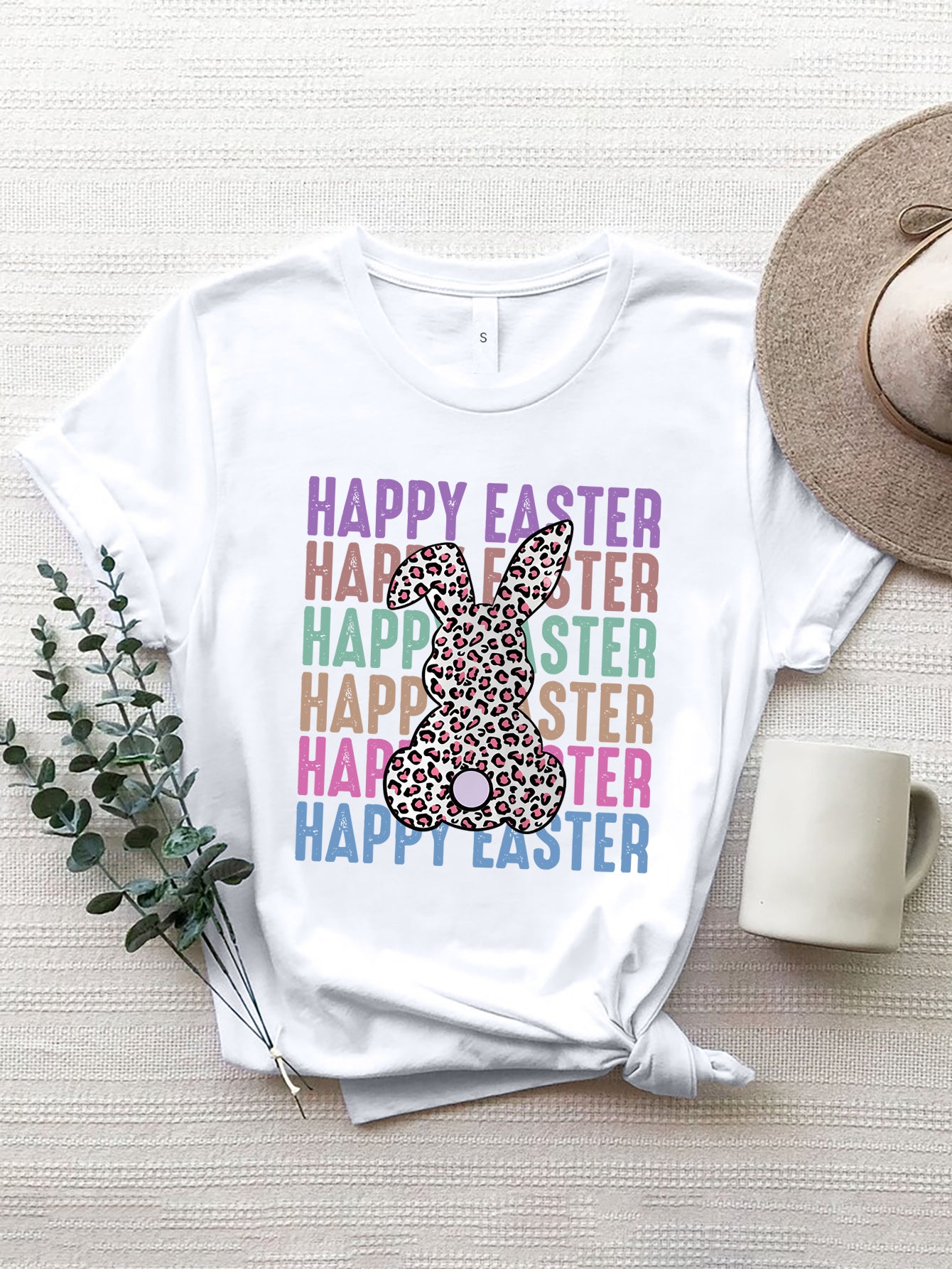 White Happy Easter T-shirt with bunny design