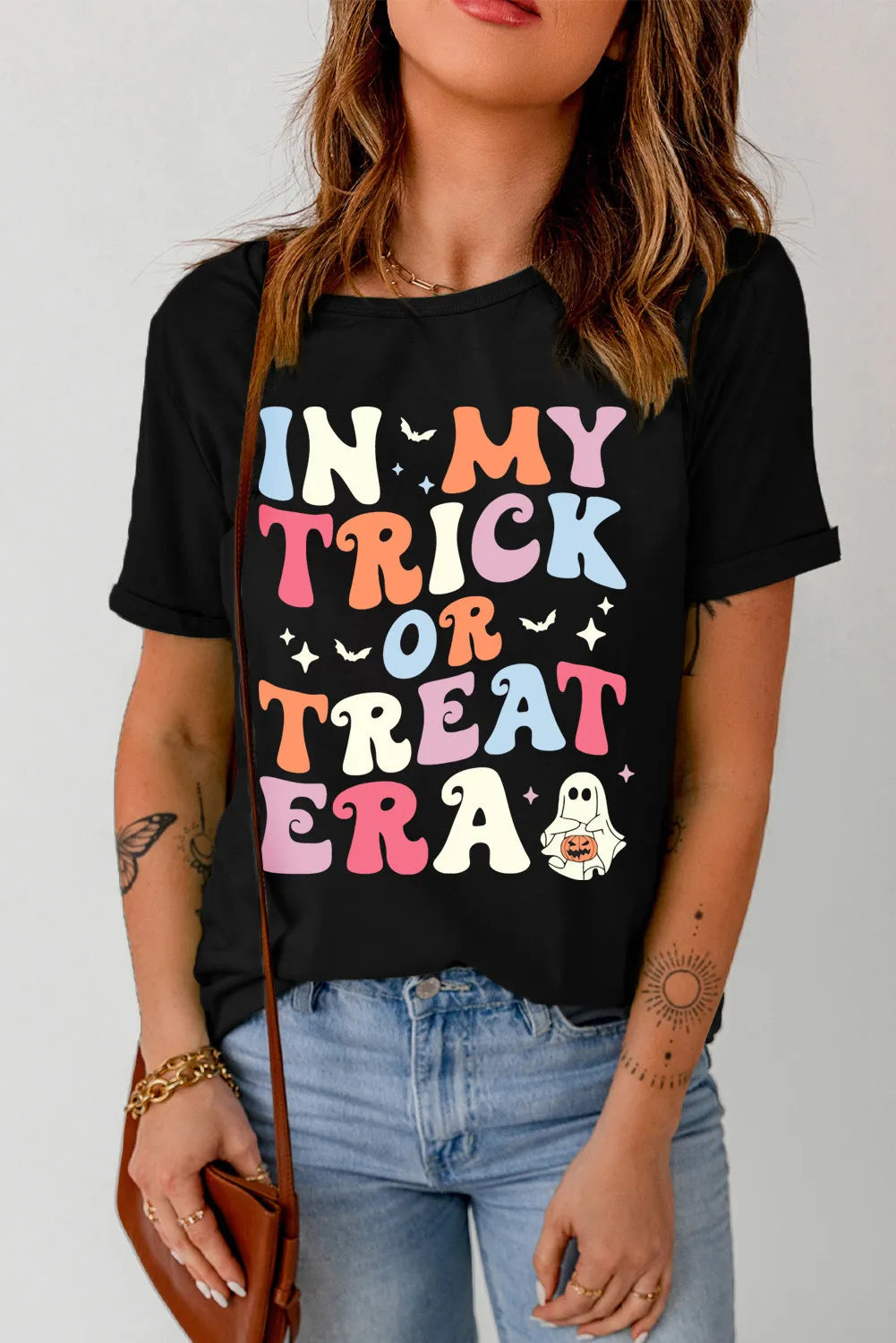 Black T-shirt with colorful &