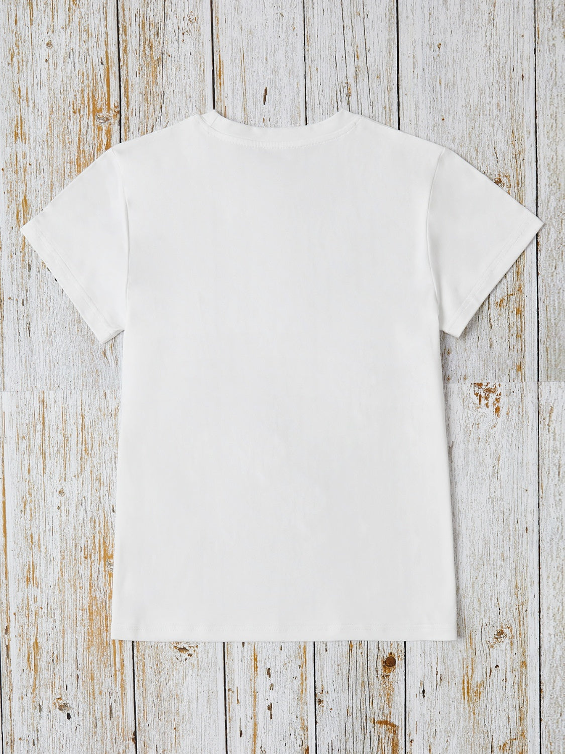 Back view of white round neck short sleeve T-shirt