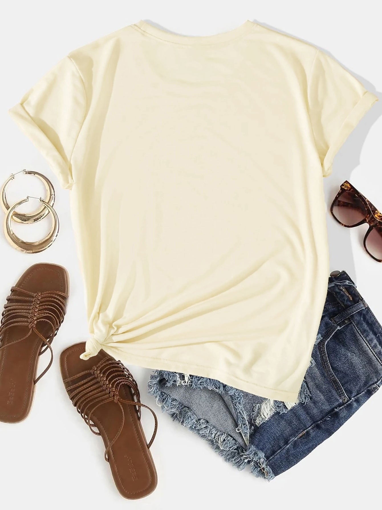 Back view of yellow round neck short sleeve t-shirt