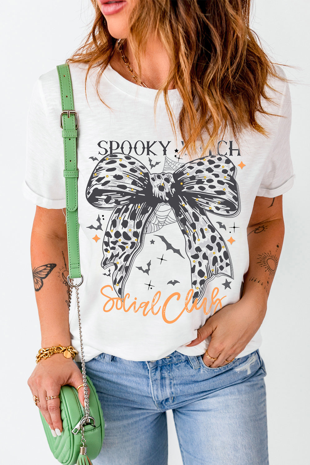 Spooky Witch graphic round neck short sleeve T-shirt