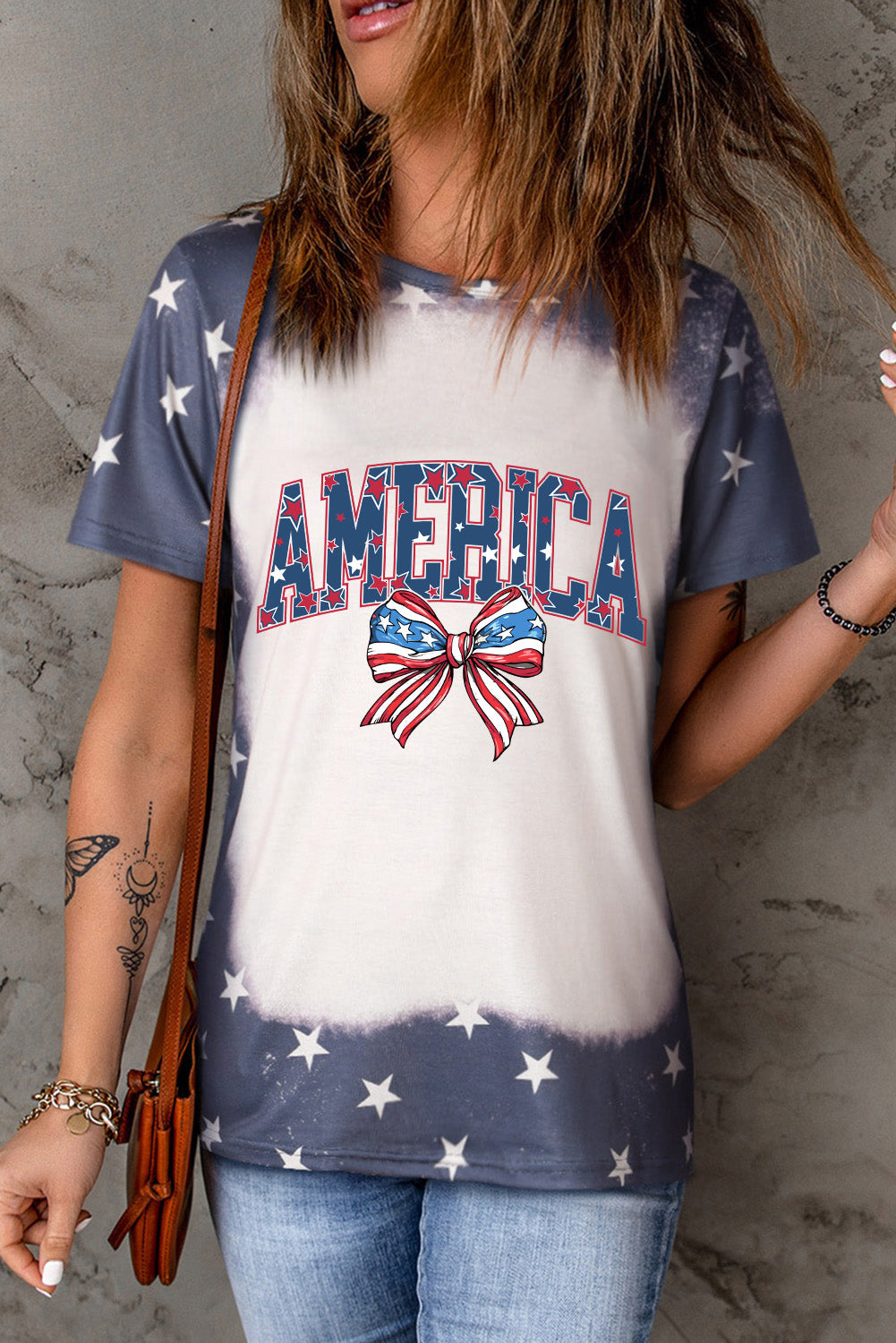AMERICA round neck short sleeve T-shirt with star pattern