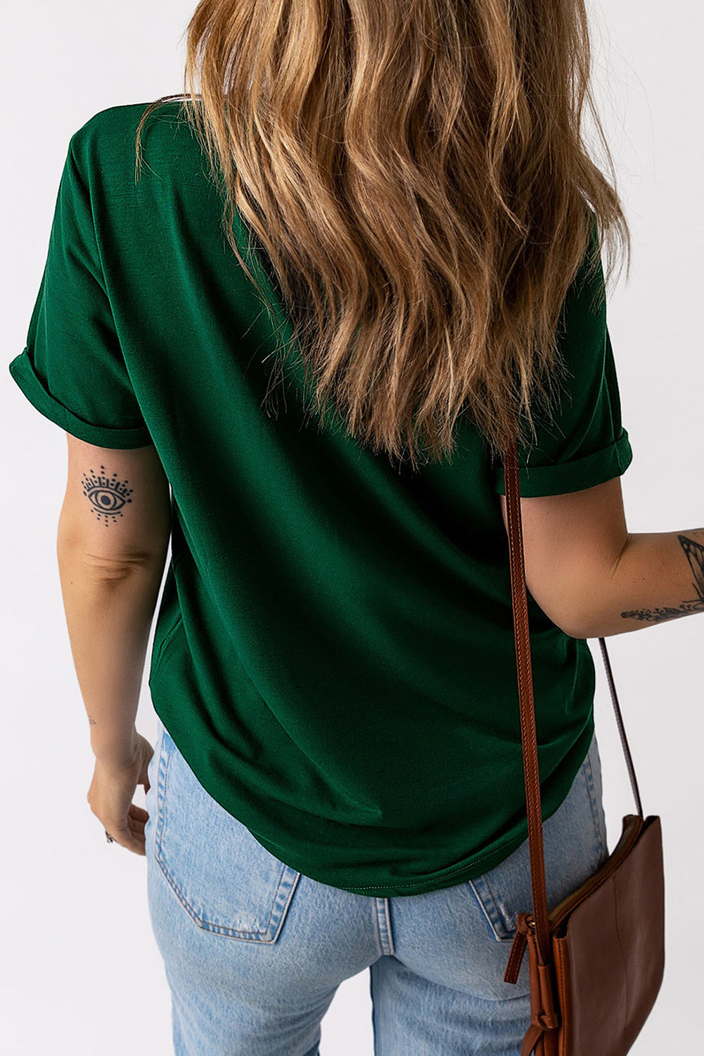Green LUCKY round neck short sleeve t-shirt back view
