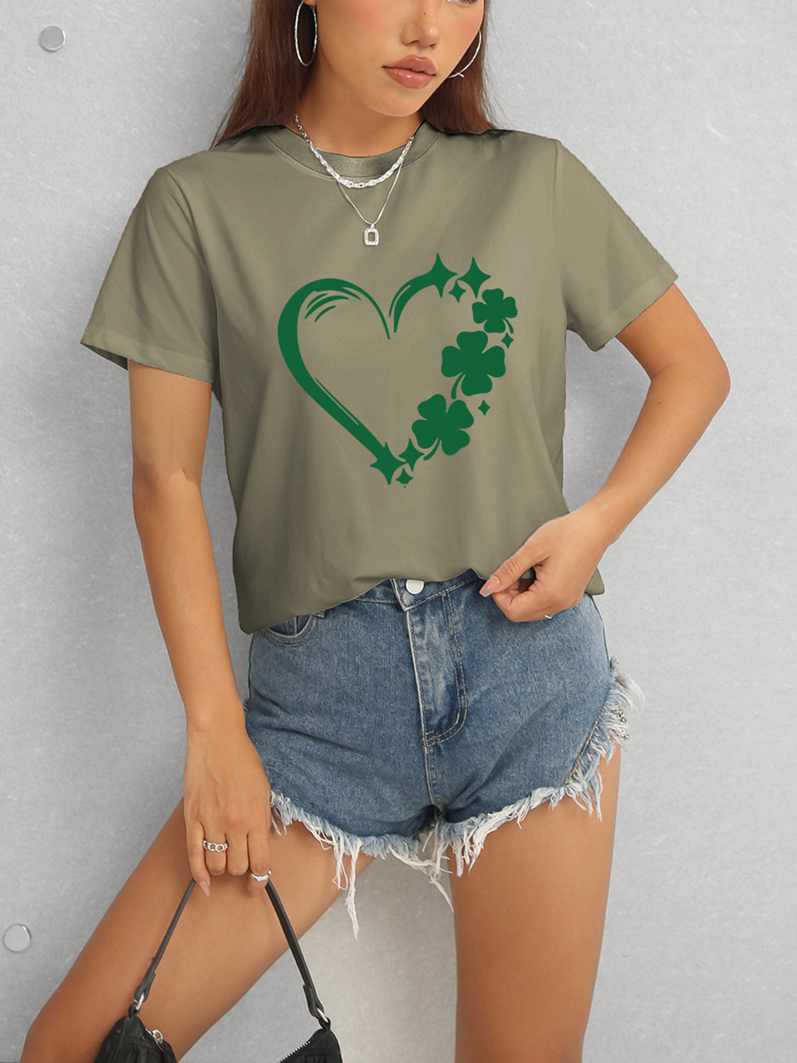 Green Heart Lucky Clover T-Shirt styled with shorts