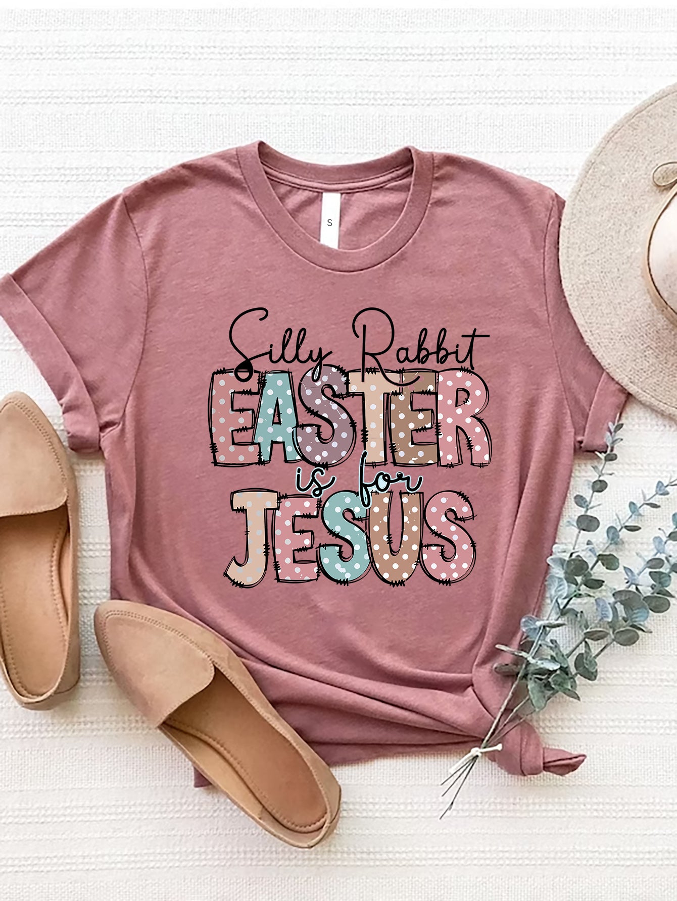 Mauve Easter graphic T-shirt with round neck