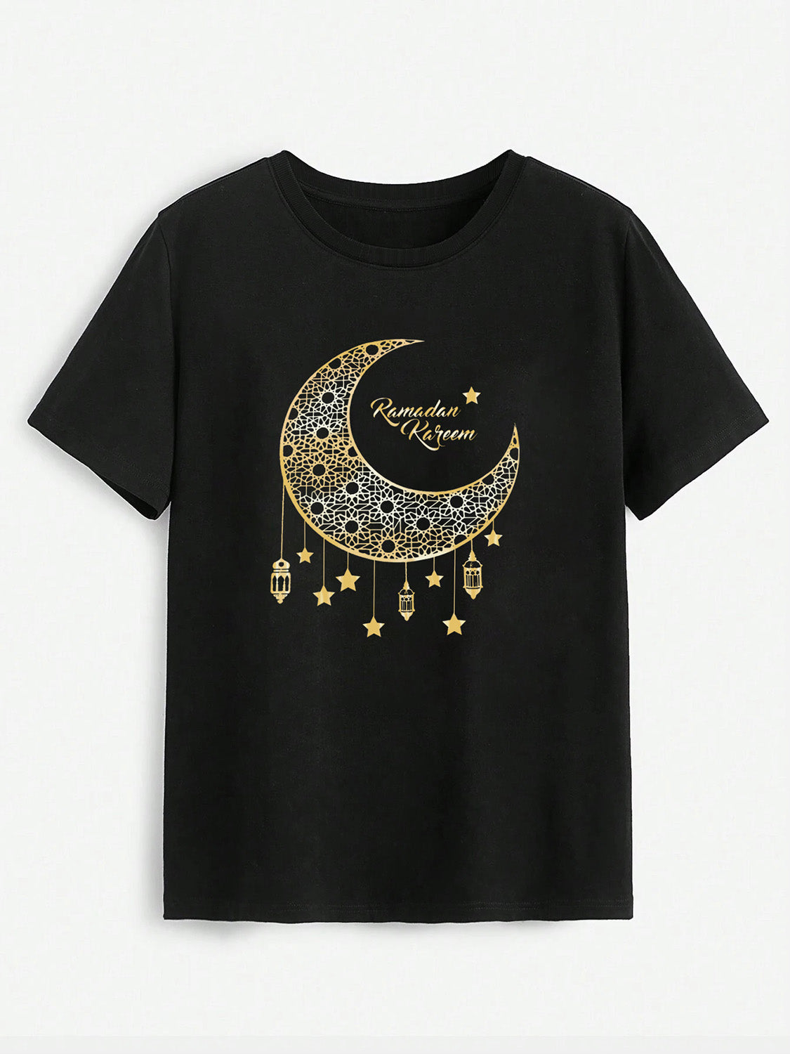 Black T-shirt with gold moon graphic design