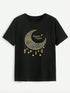 Black T-shirt with gold moon graphic design