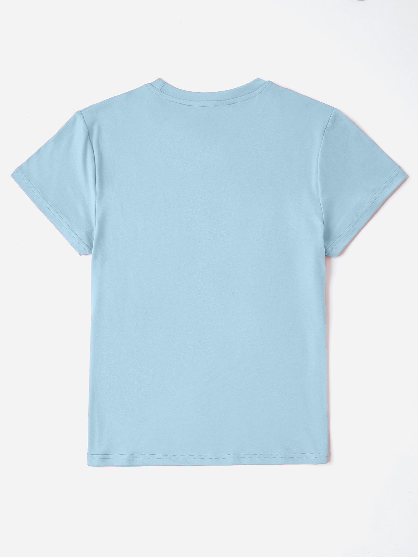 Back view of blue round neck short sleeve T-shirt