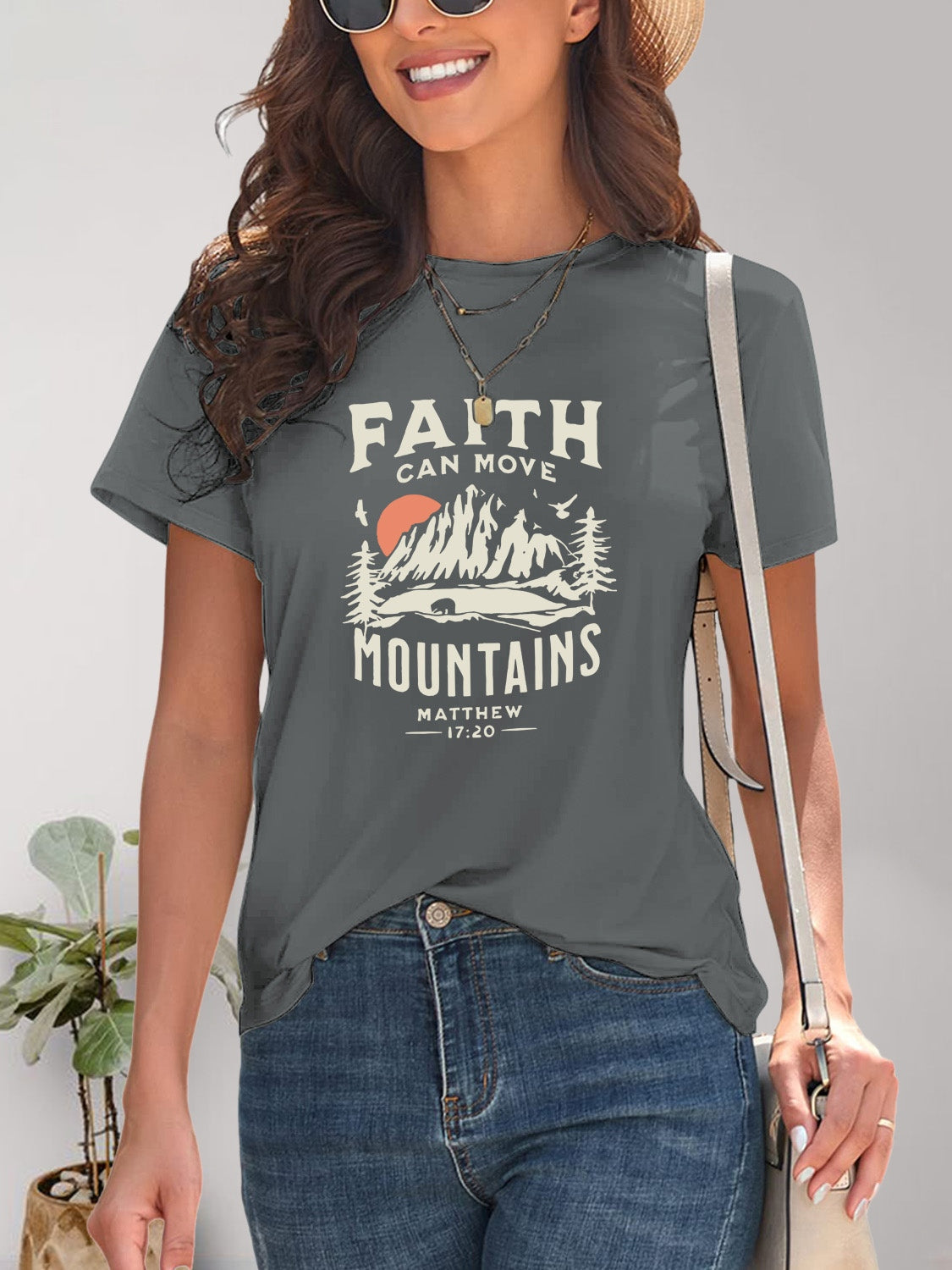 Gray t-shirt with mountain graphic design