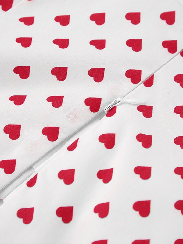 Kurzärmliger, kurzärmliger A-Linien-Rock mit französischem Sexy-Love-Print und Puffärmeln