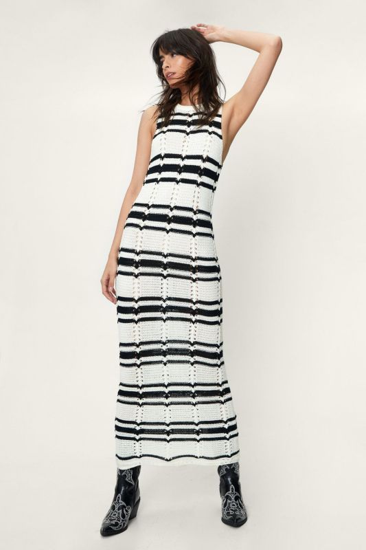 Robe ample à rayures contrastées pour femme, col rond