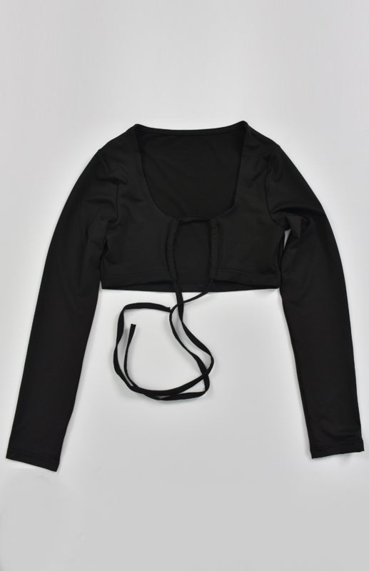 Ausgehöhlte Schnür-Langarmbluse mit V-Ausschnitt und sexy Damen-T-Shirt