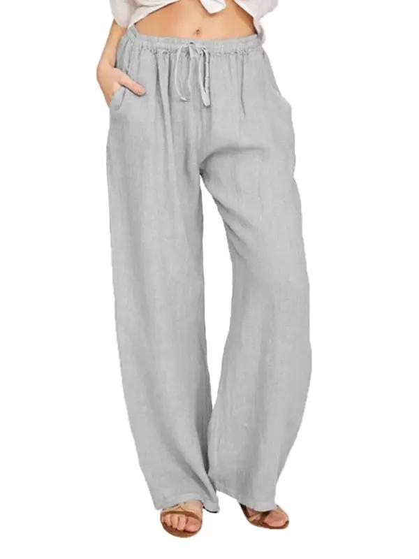 Gray cotton loose pajama pants with drawstring and pockets