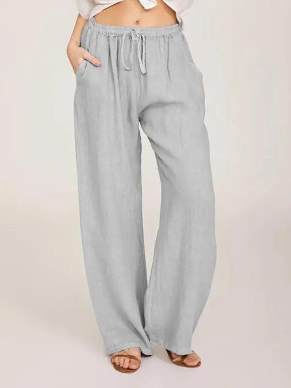 Gray casual cotton drawstring pajama pants with pockets