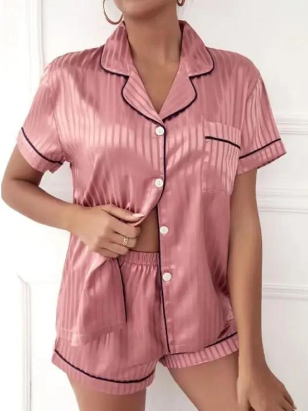 Pink striped cropped shirt and shorts pajama set