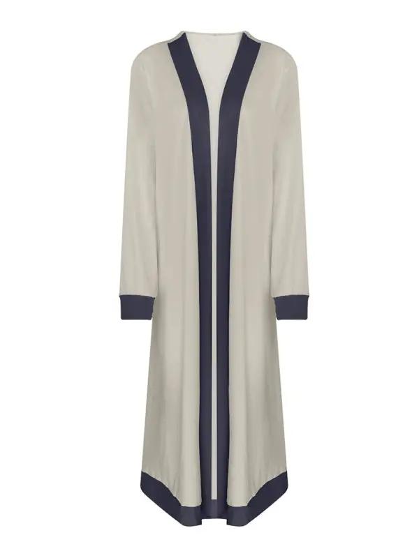 Long sleeve cardigan jacket in beige with black trim