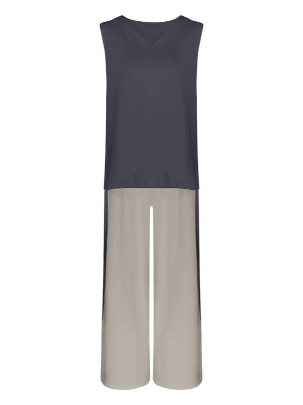 Sleeveless vest and trousers set in black and beige