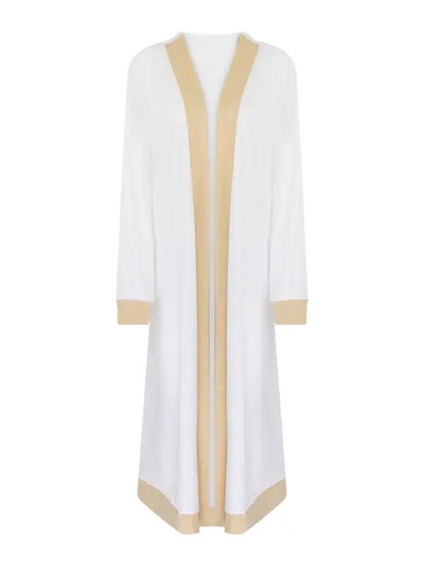 White long sleeve cardigan jacket with beige trim