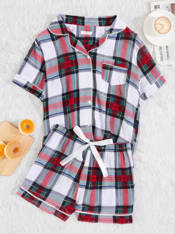 Plaid homewear set with accessories on white background
