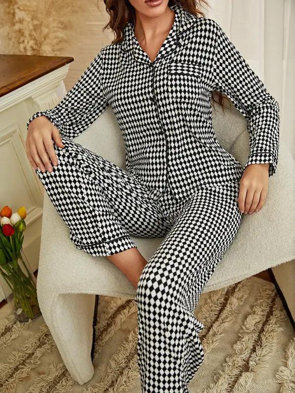 Comfortable rhombus long sleeve pajama set