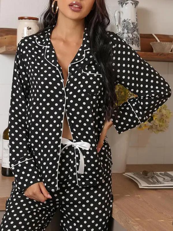 Close-up of polka dot long-sleeved homewear set top