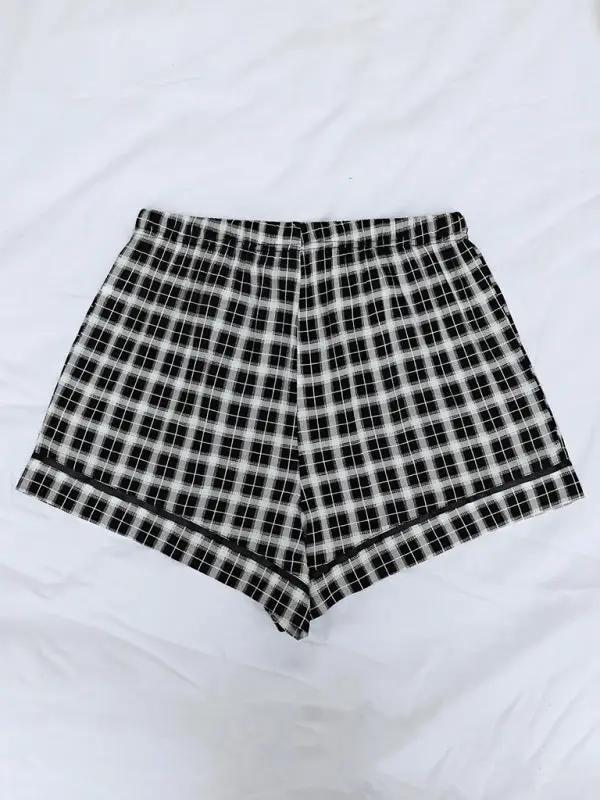 Back view of plaid short pajama pants