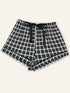Plaid short pajama pants with black ribbon tie