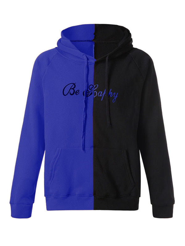 Blue and black color block smiley sweatshirt, front view