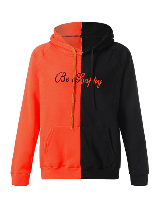 Orange and black color block smiley sweatshirt, front view