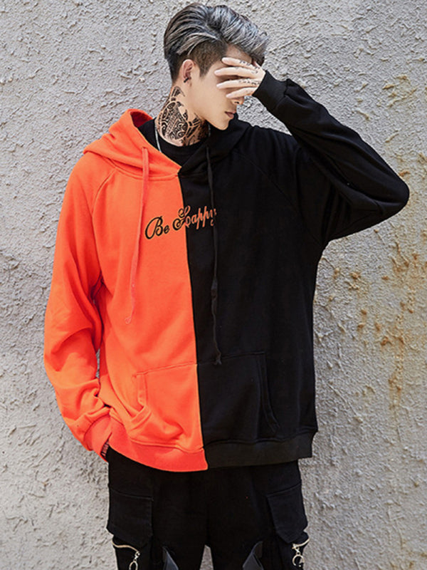 Orange and black color block smiley sweatshirt, front view