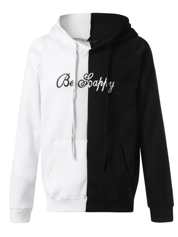 Black and white color block smiley sweatshirt, front view