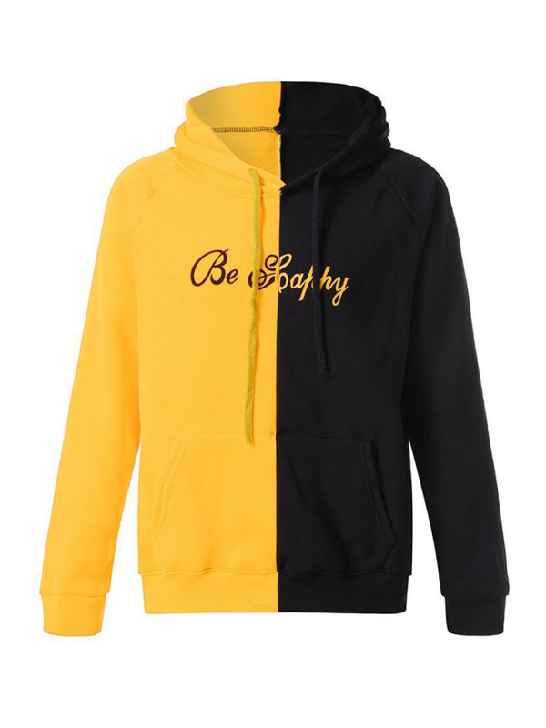 Yellow and black color block smiley sweatshirt, front view