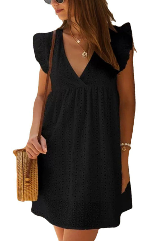 Kurzarm-Midikleid aus Spitze mit V-Ausschnitt für Damen
