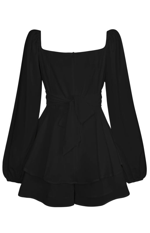 Damen-Shorts mit quadratischem Ausschnitt und Laterne, langärmelig, einteilig, Rüschen, lässige Culottes