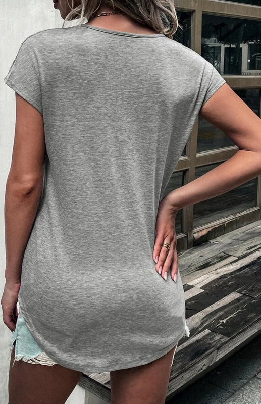 Damen-Oberteile mit Rundhalsausschnitt, Halbsträngen, Nähten und Spitze, kurzärmelig