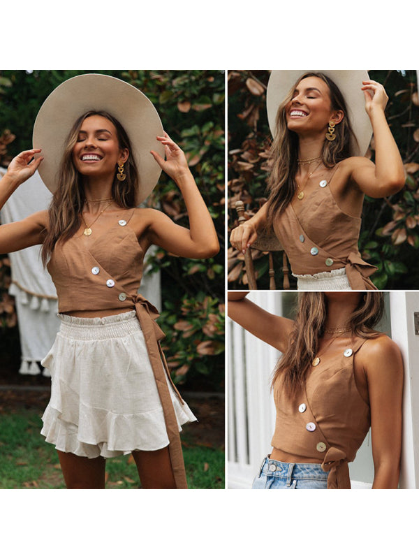 Strapsgürtel für Damen, Knöpfe, V-Ausschnitt, Röhrenoberteil