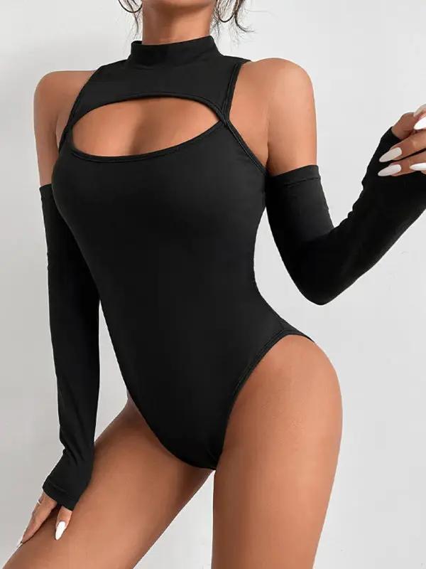 Sexy black off-shoulder bodysuit with hollow design
