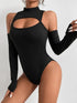 Sexy black off-shoulder bodysuit with hollow design