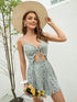 Floral print tube top and shorts set with straw hat