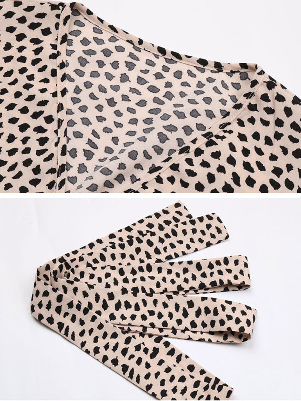 Europäisches und amerikanisches, großes Strandkleid mit V-Ausschnitt und Leopardenmuster
