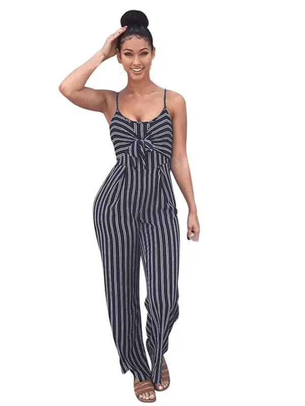 Striped camisole wide leg jumpsuit, front view