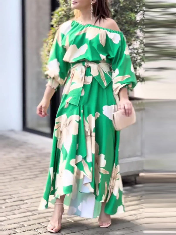 Temperamentvolles Damenkleid mit elegantem Pendlerdruck und Laternenärmeln