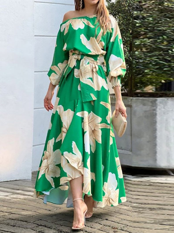 Temperamentvolles Damenkleid mit elegantem Pendlerdruck und Laternenärmeln