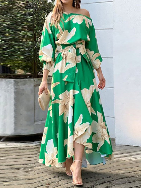 Temperamentvolles Damenkleid mit elegantem Pendlerdruck und Laternenärmeln