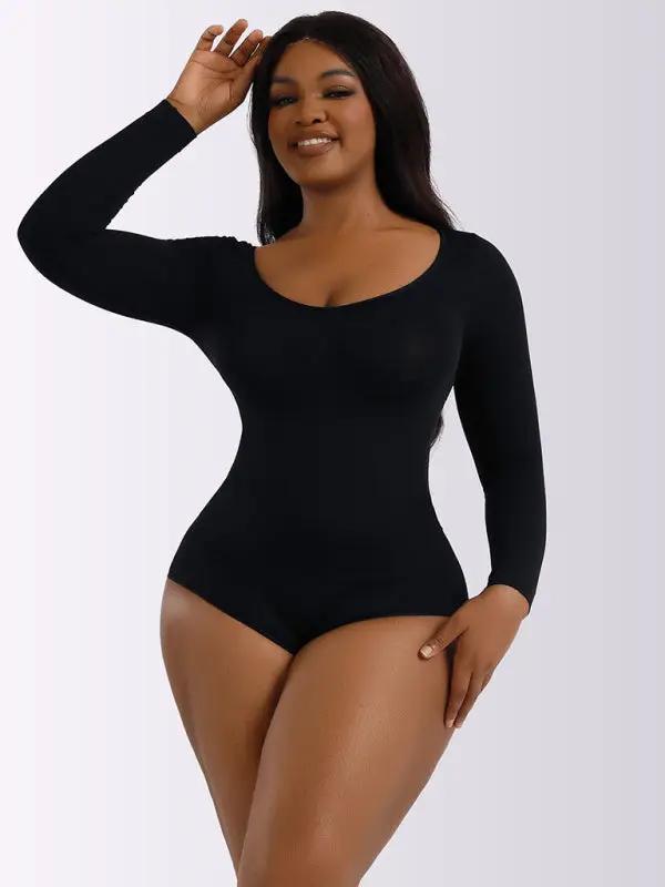 Black long-sleeved jumpsuit for belly lifting and shaping